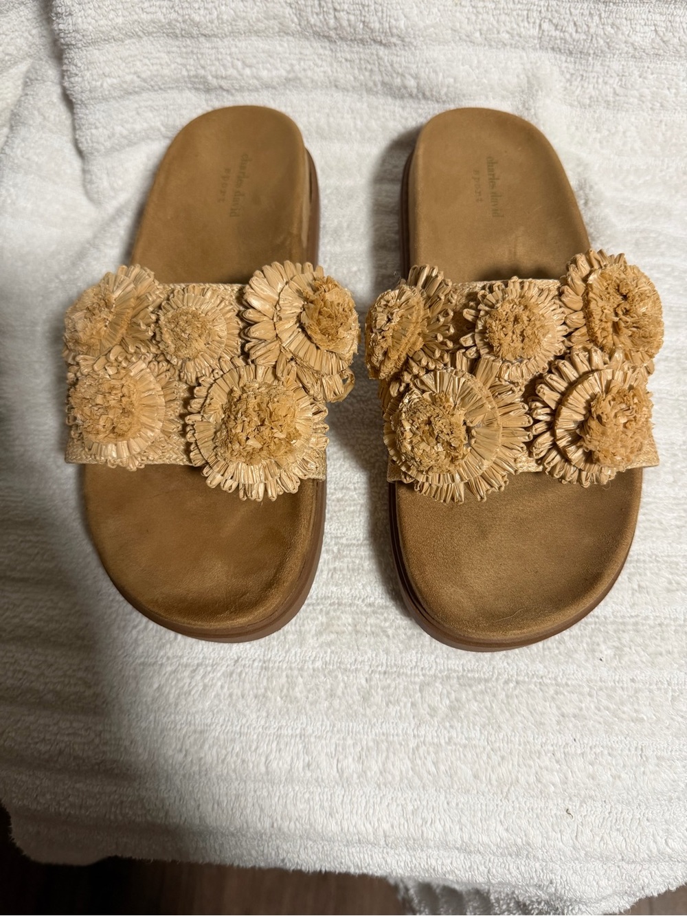 Charles David Tan Floral Raffia Slide Sandals Women Size 10